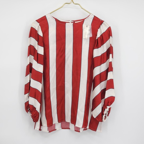 Anthropologie Maeve Maria Balloon Sleeve Striped Satin Blouse Size 6 NWT - Picture 2 of 9